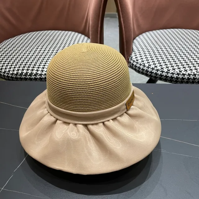 Moncler बेज संरचित बुना कोरना रेशम फ्रिल किनारा फेडोरा 8