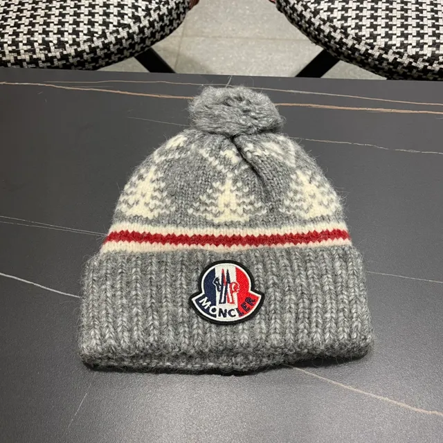 Moncler Tricoté côtelé Gris Heather Beanie 4