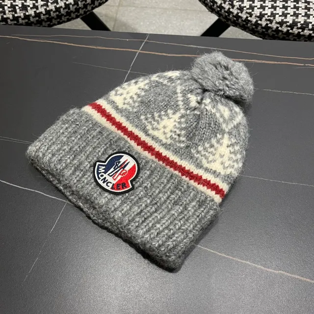 Moncler Tricoté côtelé Gris Heather Beanie 5