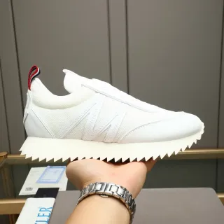 Moncler White Red Laceless Low-Top Mesh And Synthetic Upper Sneakers