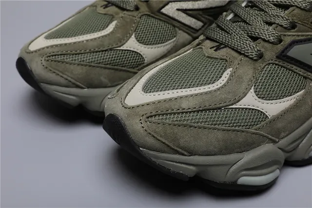 New Balance أخضر عسكري بيج ثخين متعدد الطبقات قاعدة وسطية جزء علوي مختلط من جلد مخمل وشبك أحذية رياضية أسلوب حياة 4