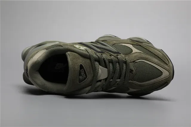 New Balance أخضر عسكري بيج ثخين متعدد الطبقات قاعدة وسطية جزء علوي مختلط من جلد مخمل وشبك أحذية رياضية أسلوب حياة 7
