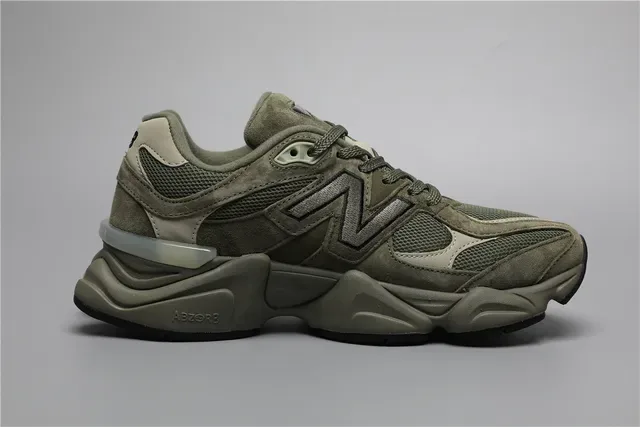 New Balance أخضر عسكري بيج ثخين متعدد الطبقات قاعدة وسطية جزء علوي مختلط من جلد مخمل وشبك أحذية رياضية أسلوب حياة 8