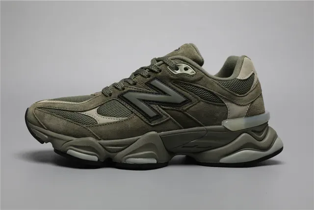 New Balance أخضر عسكري بيج ثخين متعدد الطبقات قاعدة وسطية جزء علوي مختلط من جلد مخمل وشبك أحذية رياضية أسلوب حياة 9
