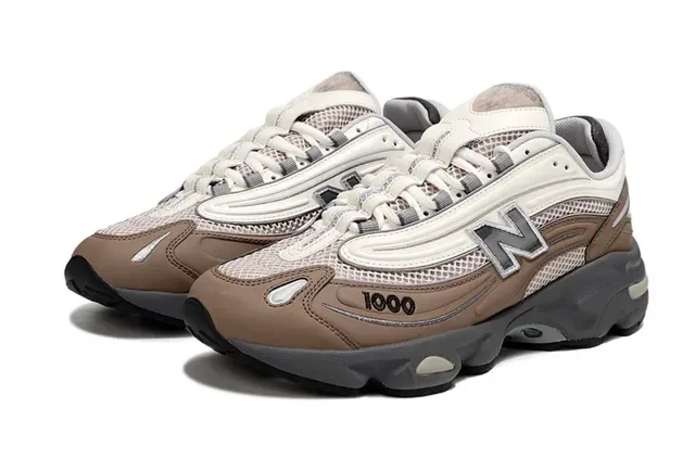 New Balance बेज ग्रे लेयर्ड मेश और सिंथेटिक अपर मल्टी डेंसिटी मिडसोल चंकी स्नीकर 2