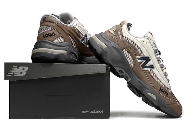 New Balance बेज ग्रे लेयर्ड मेश और सिंथेटिक अपर मल्टी डेंसिटी मिडसोल चंकी स्नीकर 6