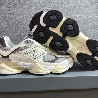 New Balance Beige Gray Midsole Mixed Leather-Mesh Upper Chunky Sneakers