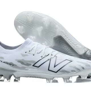 New Balance Furon White Gray Low-Cut Sock-Fit Collar Firm-Ground Soccer Shoes