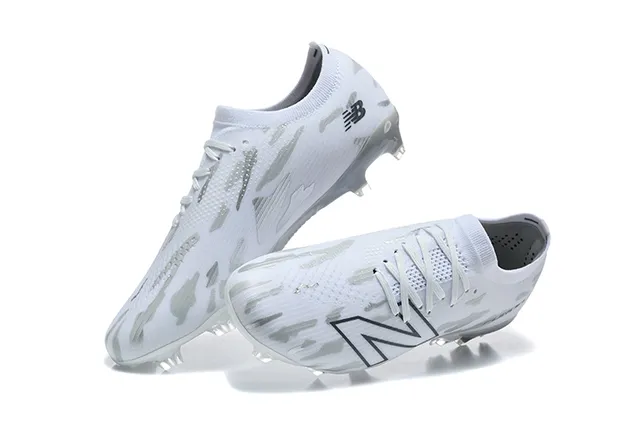 New Balance Furon Blanc Gris Coupe-Basse Collet Ajusté à la Chaussure Terrain Ferme Chaussures de Football 2