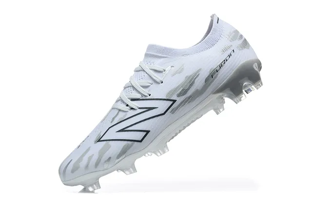 New Balance Furon Blanc Gris Coupe-Basse Collet Ajusté à la Chaussure Terrain Ferme Chaussures de Football 4