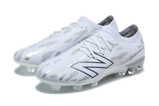New Balance Furon Blanc Gris Coupe-Basse Collet Ajusté à la Chaussure Terrain Ferme Chaussures de Football 8
