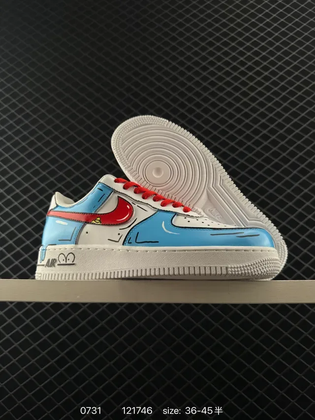 Nike Air Force 1 Custom Light Blue White Red Hand-Drawn Graphic Lifestyle Sneakers 6