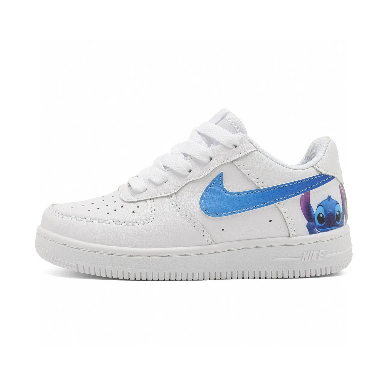 Nike Air Force 1 White Blue Low-Top Perforated Toe Lifestyle Sneakers 4