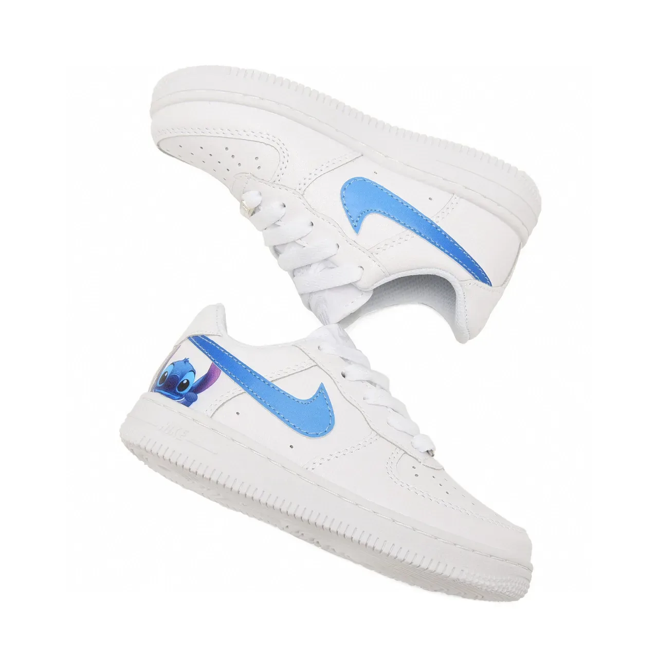Nike Air Force 1 White Blue Low-Top Perforated Toe Lifestyle Sneakers 5