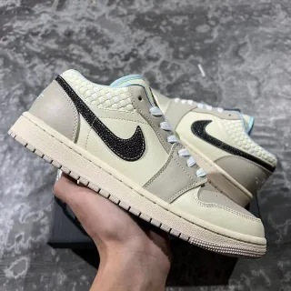 Nike Air Jordan 1 Low بيج أسود منسوج كعب القدم نمط حياة أحذية رياضية