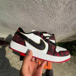Nike Air Jordan 1 Low Floral Jacquard Red Black White Lifestyle Sneakers — catalogue photo via WWTop Yupoo