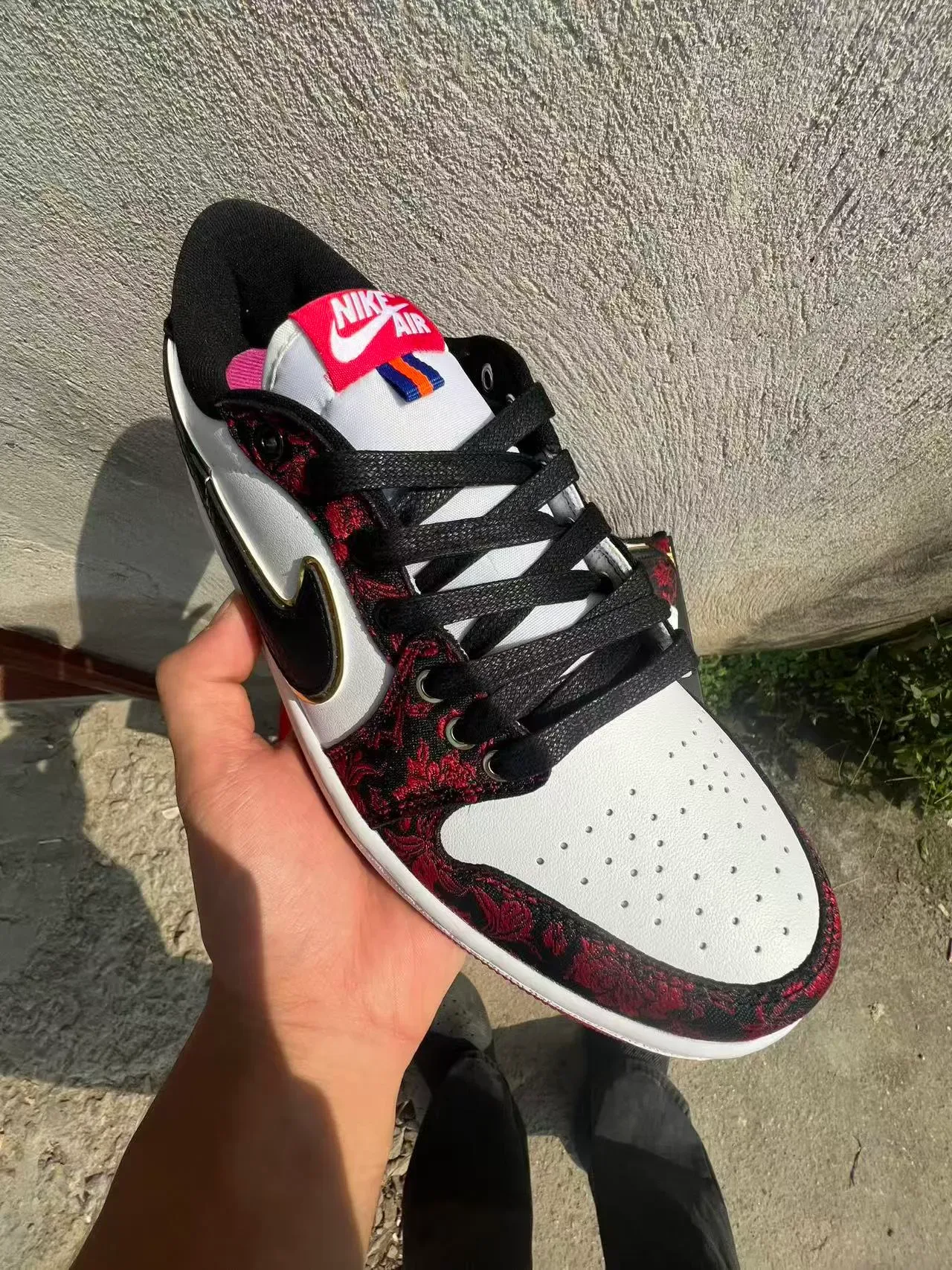 Nike Air Jordan 1 Low Floral Jacquard Red Black White Lifestyle Sneakers 2