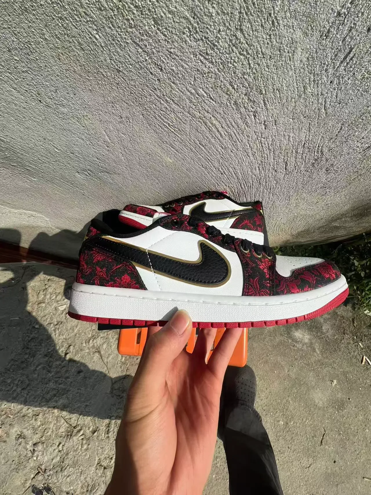 Nike Air Jordan 1 Low Floral Jacquard Red Black White Lifestyle Sneakers 7