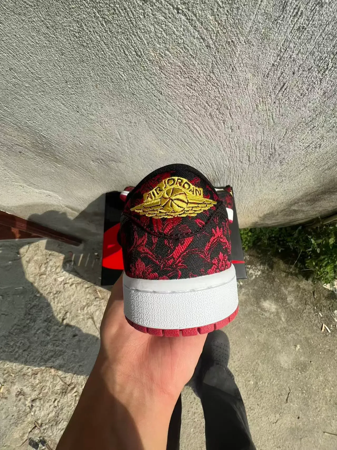 Nike Air Jordan 1 Low Floral Jacquard Red Black White Lifestyle Sneakers 8