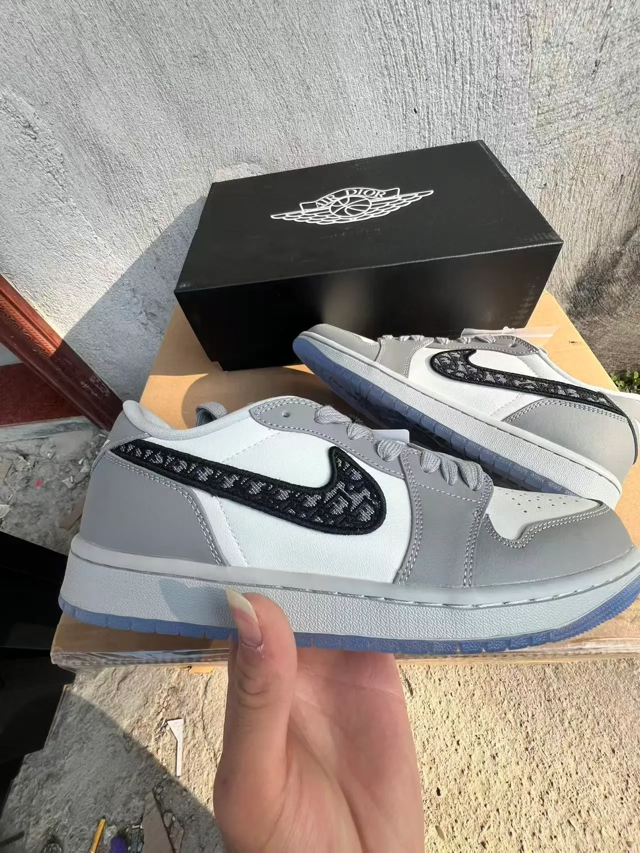 Nike Air Jordan 1 Low White Gray Black Monogram Lifestyle Sneakers 7