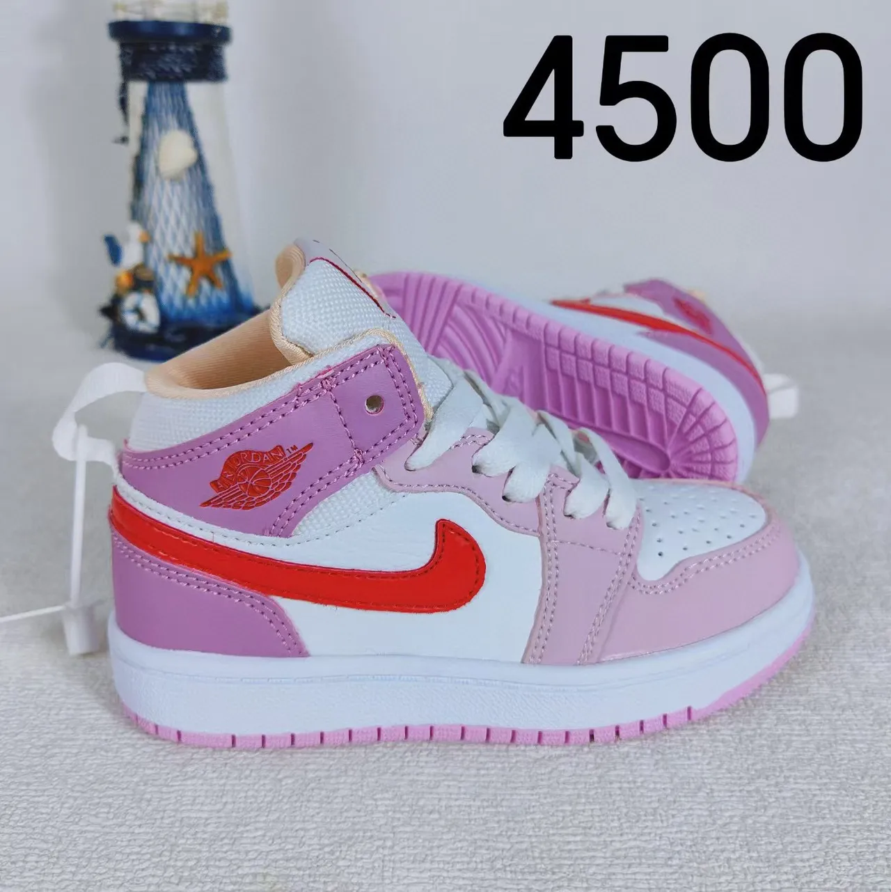 Nike Air Jordan 1 गुलाबी सफेद लाल बच्चों के बास्केटबॉल जूते 9