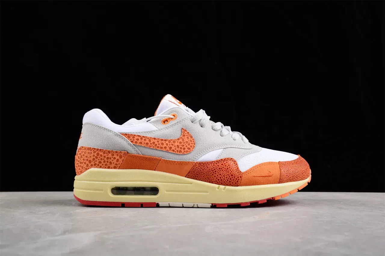 Nike Air Max 1 Orange Perforated Gray White Lifestyle Sneakers 10