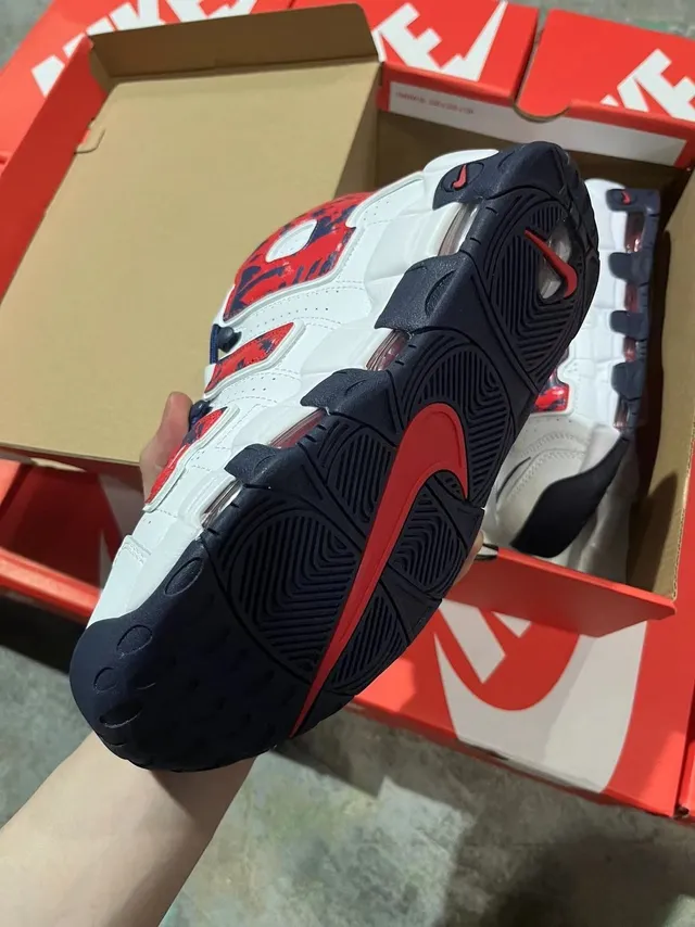 Nike Air More Uptempo Rouge Marine Camouflage Chaussures de Basket 4