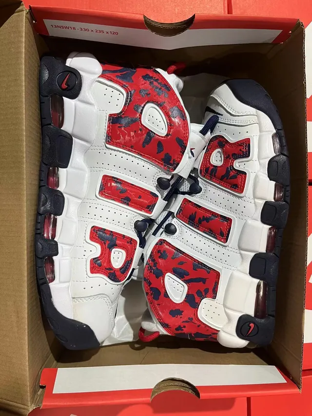 Nike Air More Uptempo Rouge Marine Camouflage Chaussures de Basket 6