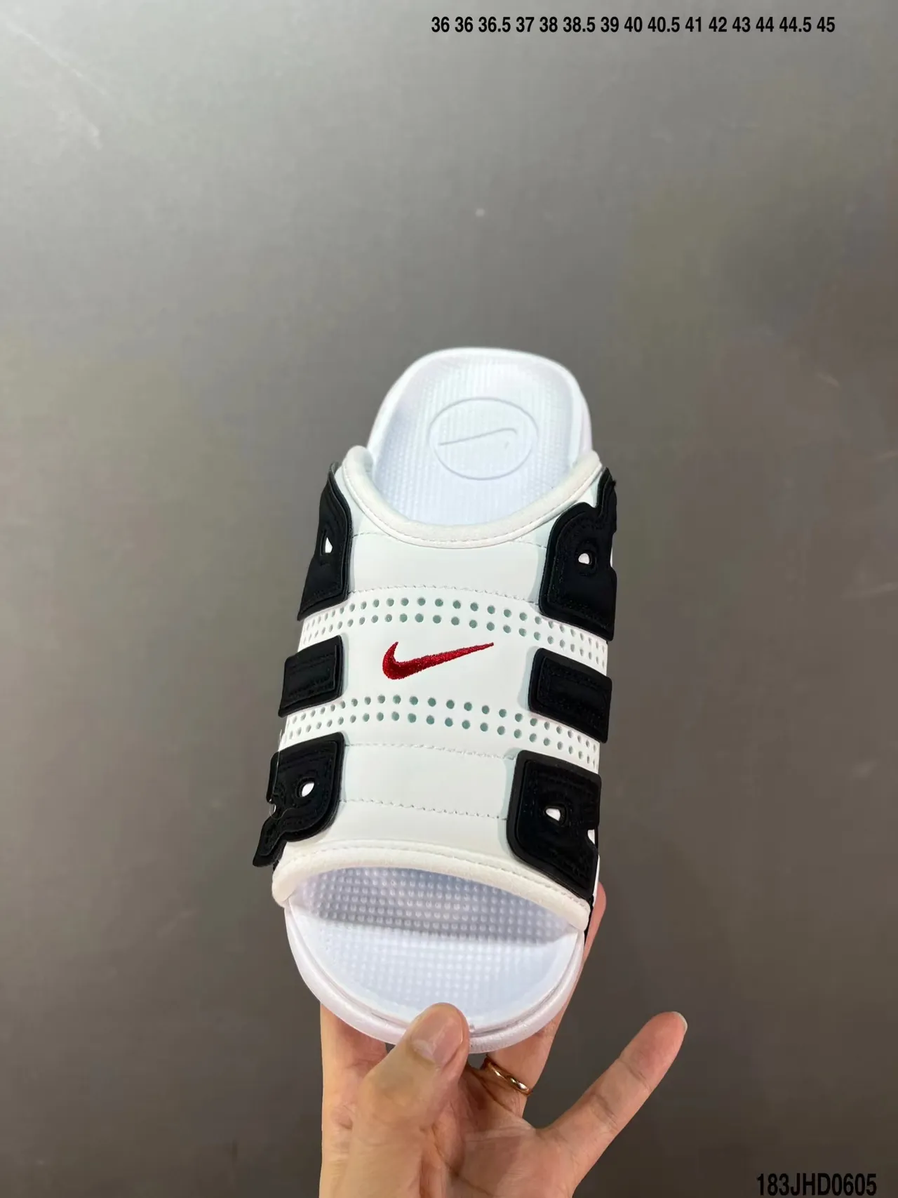 Nike Air More Uptempo Slide Red Black White Slippers 4