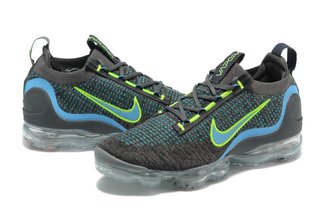 Nike Air VaporMax Flyknit Black Blue Engineered Knit Upper Visible Cushioning Sole Running Shoes 5