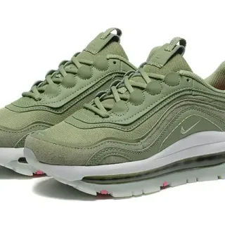 Nike Chaussures Lifestyle Vert Armée Blanc Olive Maille et Superpositions Synthétiques, Semelle Milieu Sculptée Ondulée