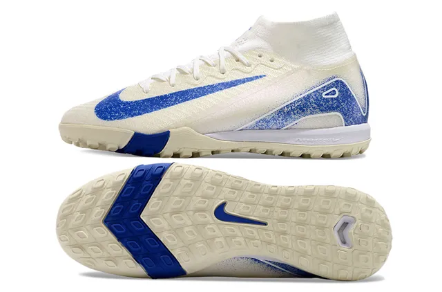 耐克米色蓝色袜套领Flyknit鞋面草地足球鞋 5