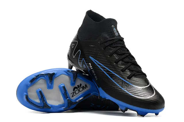 Nike Noir Bleu Haut-Coupé Ajusté à Chaussette Flyknit Haut Firm-Ground Chaussures de Football 3