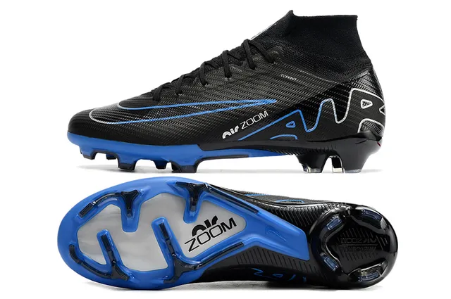 Nike Noir Bleu Haut-Coupé Ajusté à Chaussette Flyknit Haut Firm-Ground Chaussures de Football 5
