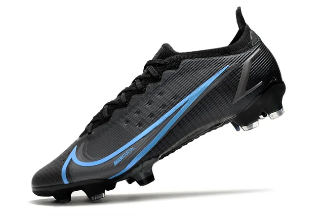 Nike 黑色蓝色低帮袜套贴合领口纹理合成鞋面钉地足球鞋 4