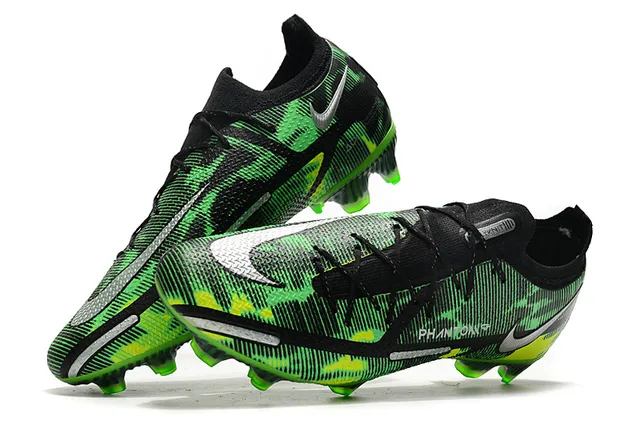 Nike Preto Verde Cadarços Assimétricos Upper Sintético Texturizado Sapatos de Futebol para Campo Firme 2