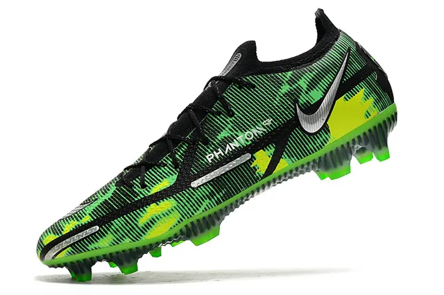 Nike Preto Verde Cadarços Assimétricos Upper Sintético Texturizado Sapatos de Futebol para Campo Firme 4