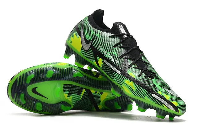 Nike Preto Verde Cadarços Assimétricos Upper Sintético Texturizado Sapatos de Futebol para Campo Firme 5