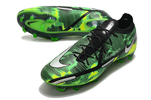 Nike Preto Verde Cadarços Assimétricos Upper Sintético Texturizado Sapatos de Futebol para Campo Firme 6