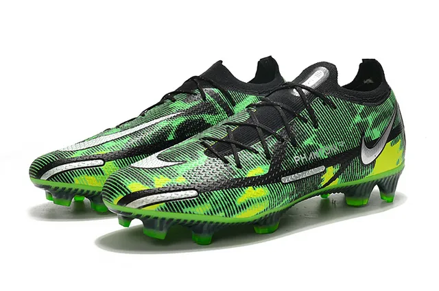 Nike Preto Verde Cadarços Assimétricos Upper Sintético Texturizado Sapatos de Futebol para Campo Firme 8