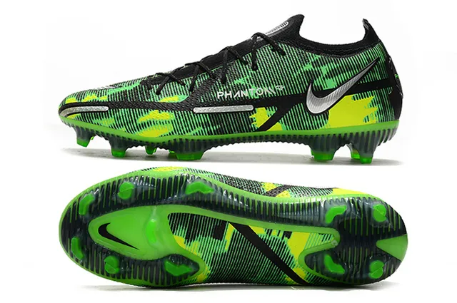 Nike Preto Verde Cadarços Assimétricos Upper Sintético Texturizado Sapatos de Futebol para Campo Firme 9