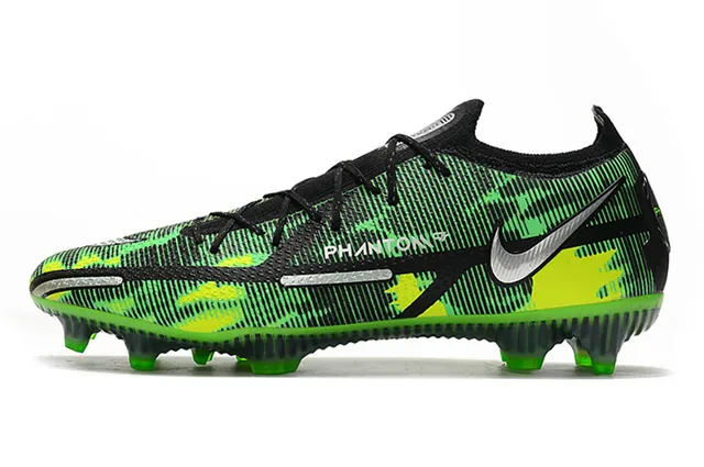 Nike Preto Verde Cadarços Assimétricos Upper Sintético Texturizado Sapatos de Futebol para Campo Firme 10