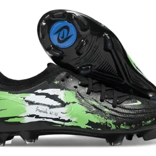 Nike Black Green Low-Cut Knit Upper Abstract Paint-Splatter Graphics Firm-Ground Soccer Shoes