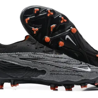Nike Sapatos de Futebol Preto e Laranja Upper de Tricô Cadarços Assimétricos para Superfície Firme