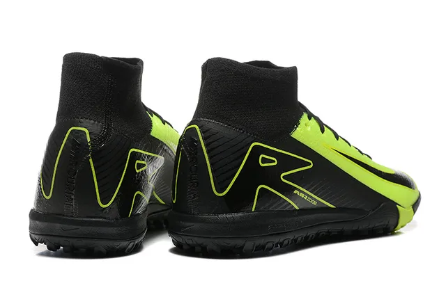 Nike Black Yellow High-Top Sock-Fit Collar Neon Lime Green Accent Overlays Turf Soccer Shoes 2