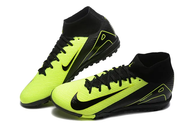Nike Black Yellow High-Top Sock-Fit Collar Neon Lime Green Accent Overlays Turf Soccer Shoes 3