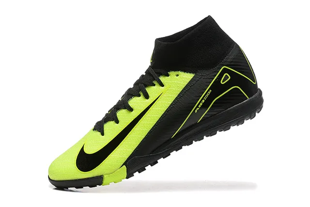 Nike Black Yellow High-Top Sock-Fit Collar Neon Lime Green Accent Overlays Turf Soccer Shoes 5