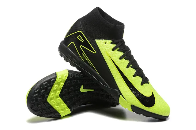Nike Black Yellow High-Top Sock-Fit Collar Neon Lime Green Accent Overlays Turf Soccer Shoes 6