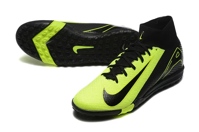 Nike Black Yellow High-Top Sock-Fit Collar Neon Lime Green Accent Overlays Turf Soccer Shoes 7