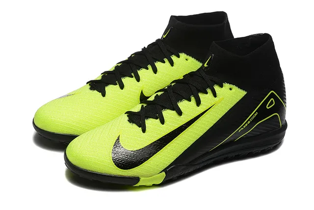 Nike Black Yellow High-Top Sock-Fit Collar Neon Lime Green Accent Overlays Turf Soccer Shoes 8